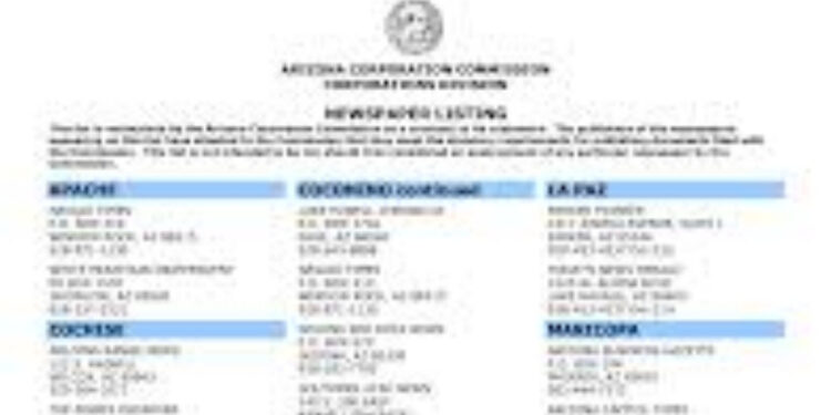 arizona corporation commission newspaper listing